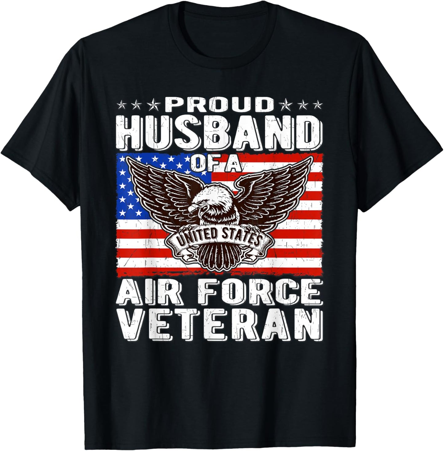 Proud Husband Of Air Force Veteran Patriotic Military Spouse T-Shirt - T-Shirt | Black