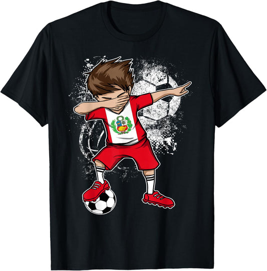 Dabbing Boy Peru Soccer Shirt Jersey Peruvian Football T-Shirt - T-Shirt | Black