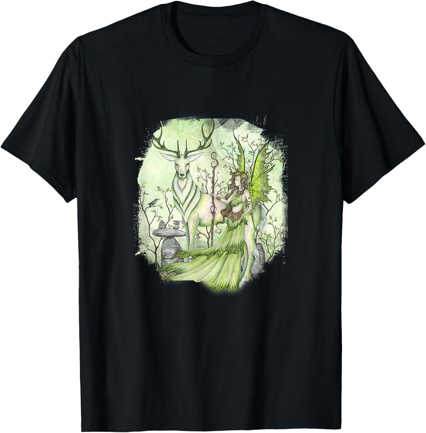 Amy Brown Art, Guardian Fairy Faery Reindeer T-Shirt - T-Shirt | Black