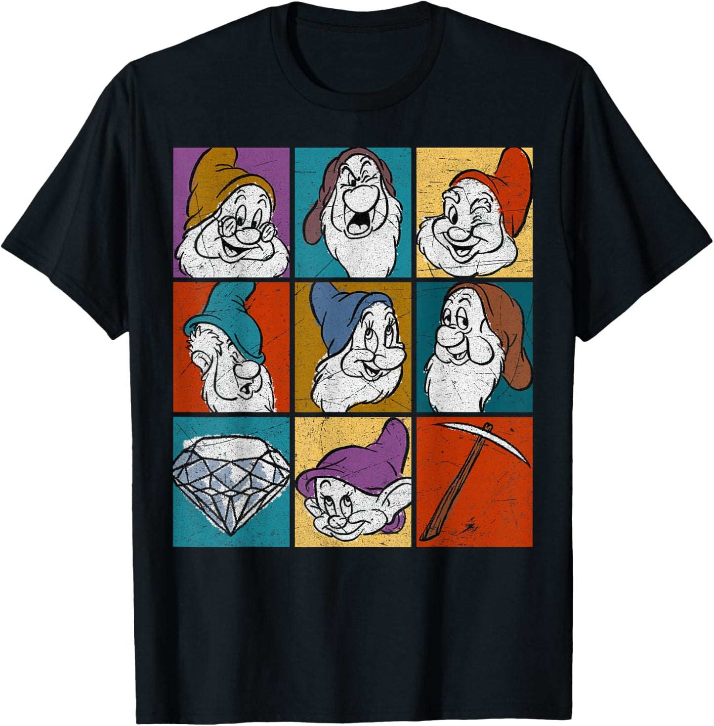 Disney Snow White Seven Dwarfs Panel Portraits T-Shirt - T-Shirt | Black