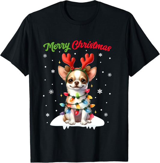 Christmas Pajamas Men Women Kids Christmas Chihuahua Dog T-Shirt - T-Shirt | Black