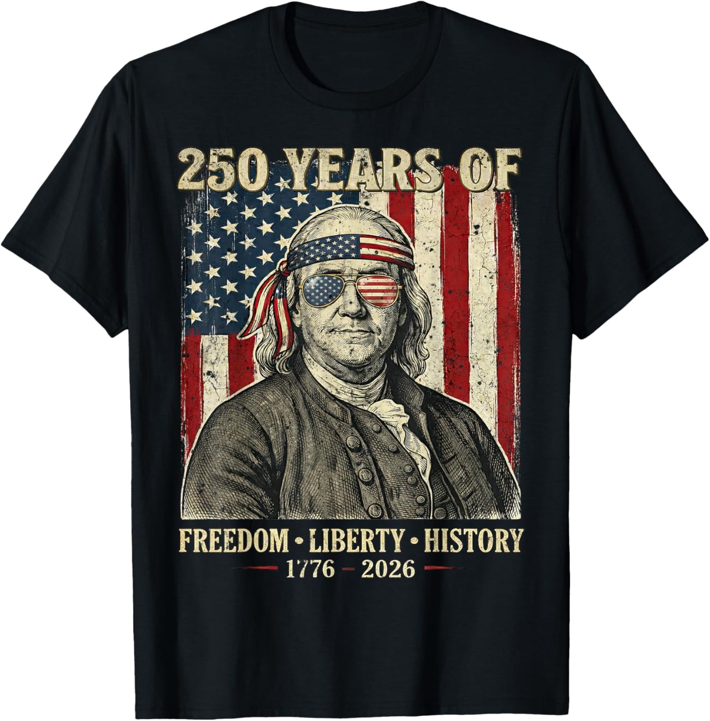 250 Years of Freedom Liberty History Founding Father Retro T-Shirt - T-Shirt | Black