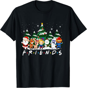 Friends Christmas Santa Rudolph Snowman Family Pajama Xmas T-Shirt - T-Shirt | Black
