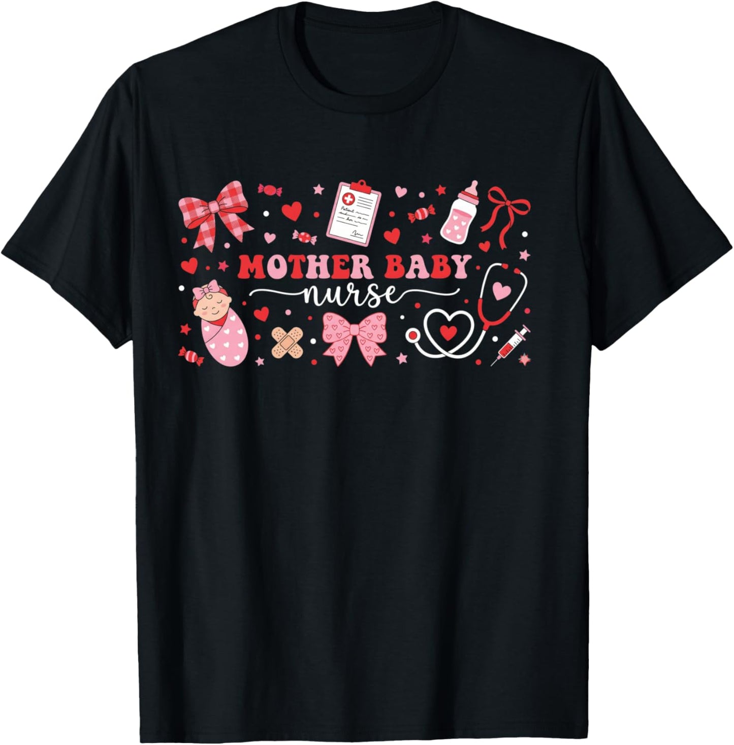 WomenPostpartum Coquette Valentines Day Mother Baby Nurse T-Shirt - T-Shirt | Black