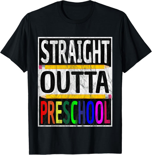 Kids Straight Outta Preschool Graduation Gift T-Shirt - T-Shirt | Black