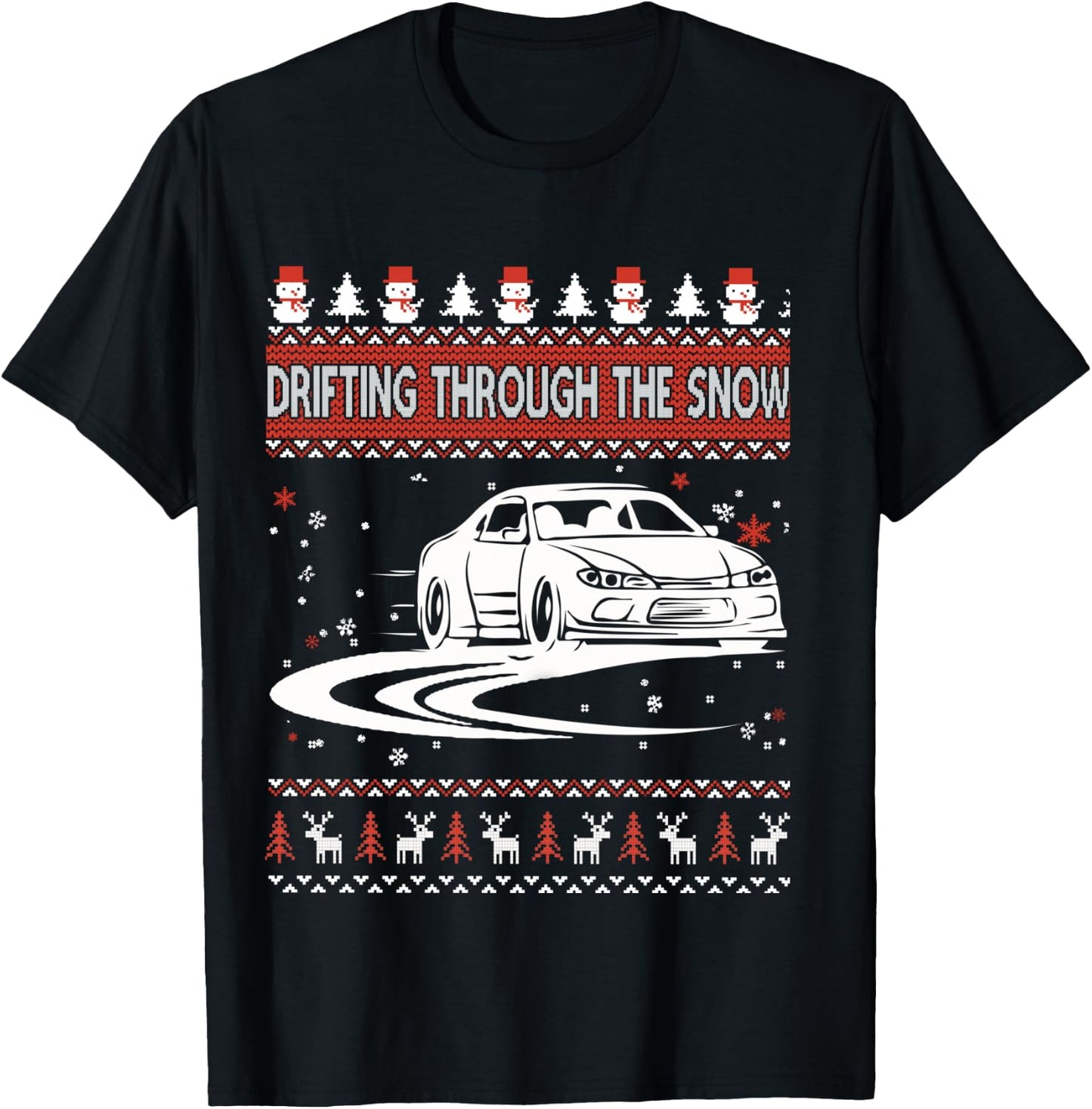 Car Lover Shirt Drifting Through The Snow Ugly Christmas Sweater - Women's Adult XX-Large Black Heather Grey Cotton Polyester Modern Ugly Christmas Sweater T-Shirt - T-Shirt | Black