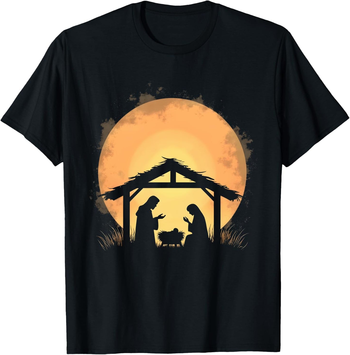 Peaceful Nativity Silhouette Christmas Scene T-Shirt - T-Shirt | Black