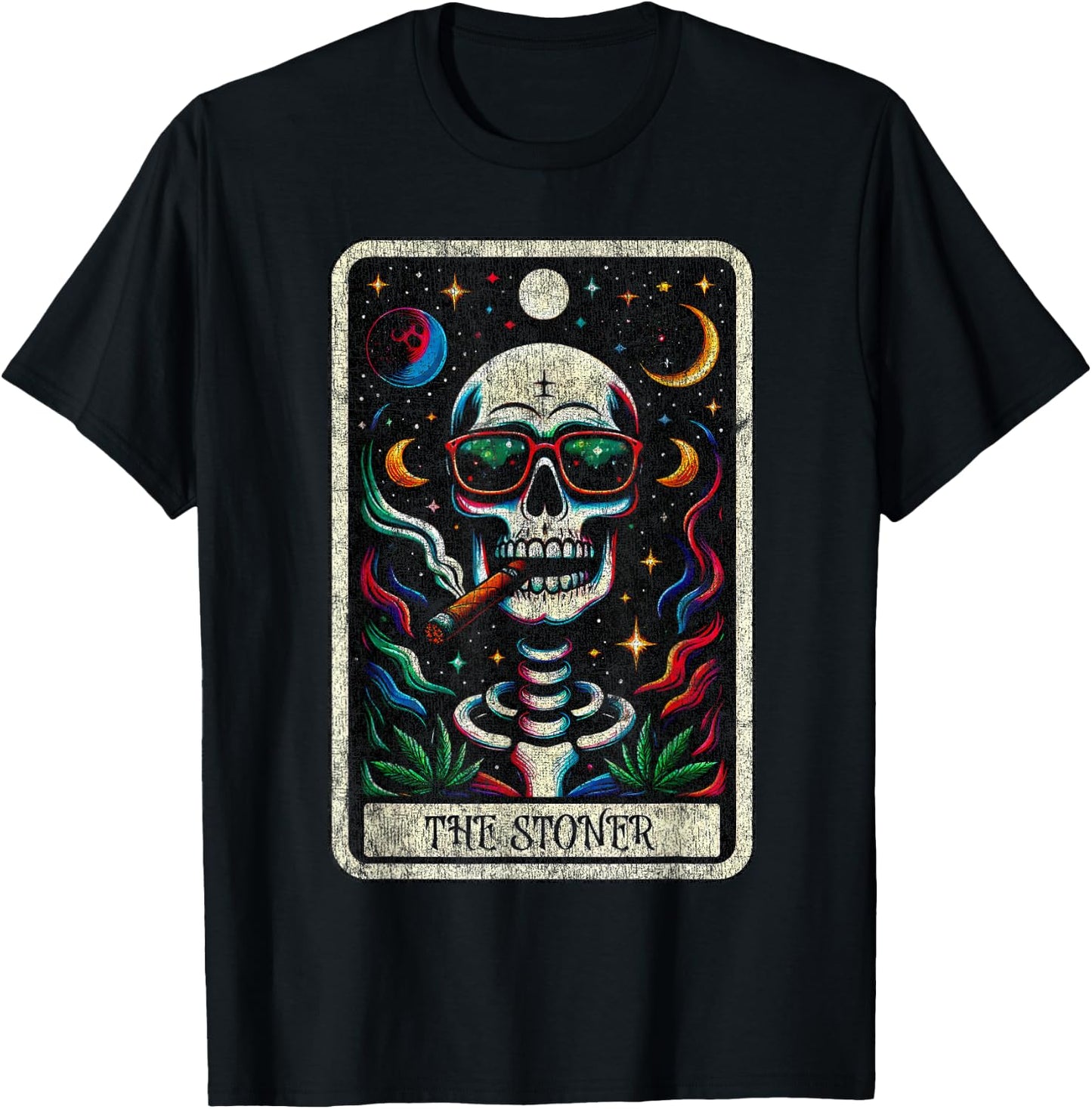 Tarot Card The Stoner Weed Lover Skeleton 420 Cannabis Party T-Shirt - T-Shirt | Black