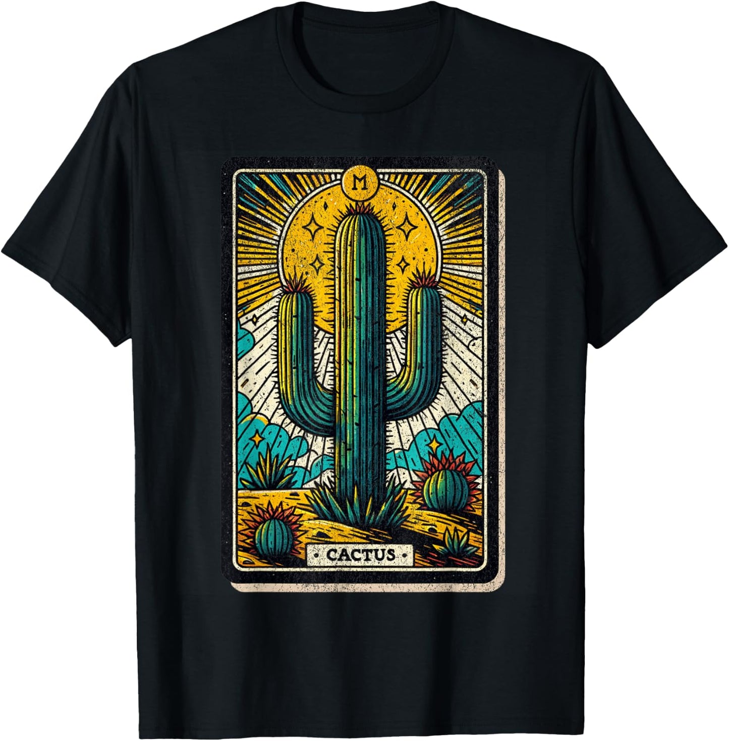 Vintage Saguaro Cactus Tarot Card Desert Cacti Southwest T-Shirt - T-Shirt | Black