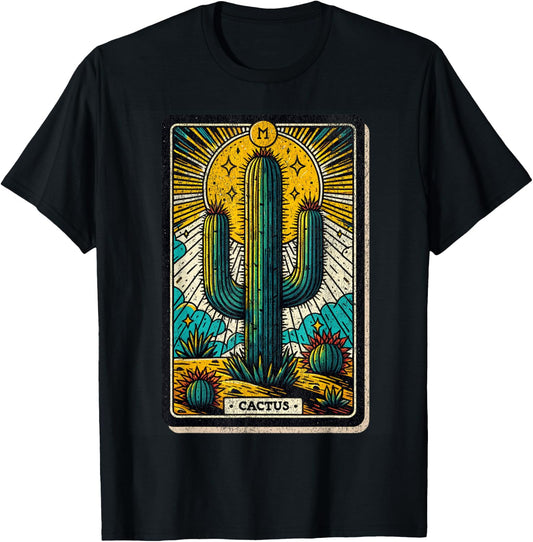 Vintage Saguaro Cactus Tarot Card Desert Cacti Southwest T-Shirt - T-Shirt | Black