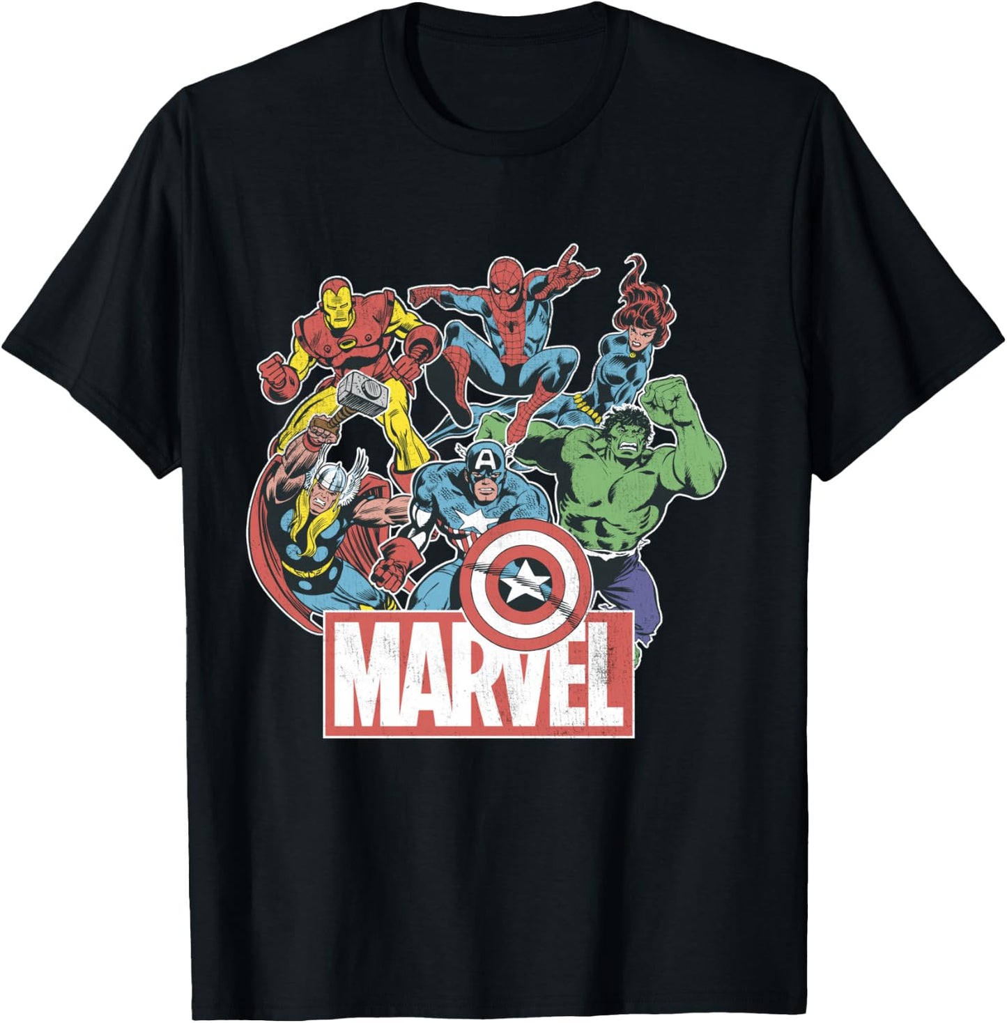 Marvel Avengers Team Retro Comic Vintage T-Shirt - T-Shirt | Black