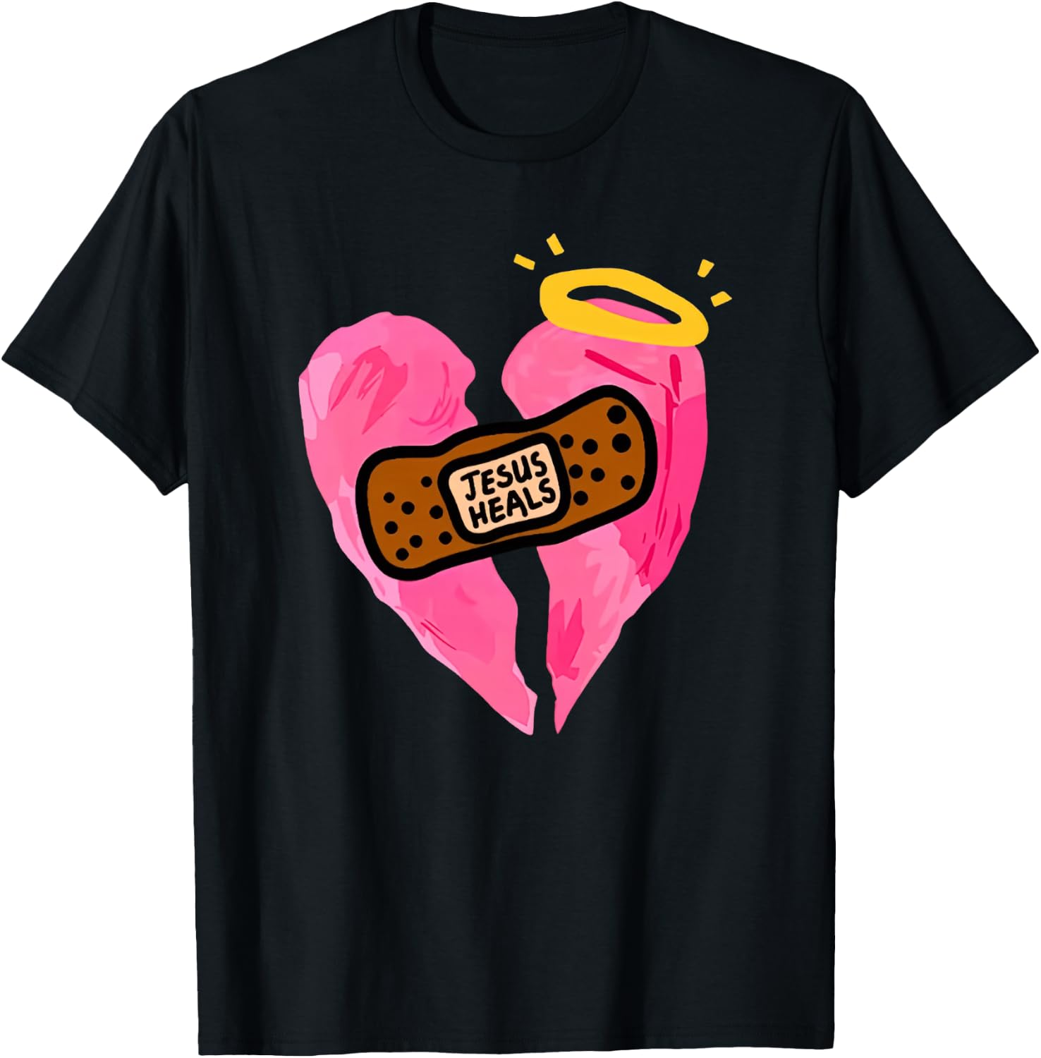 Jesus Heals Broken Heart Print Bandages Bandaids T-Shirt - T-Shirt | Black