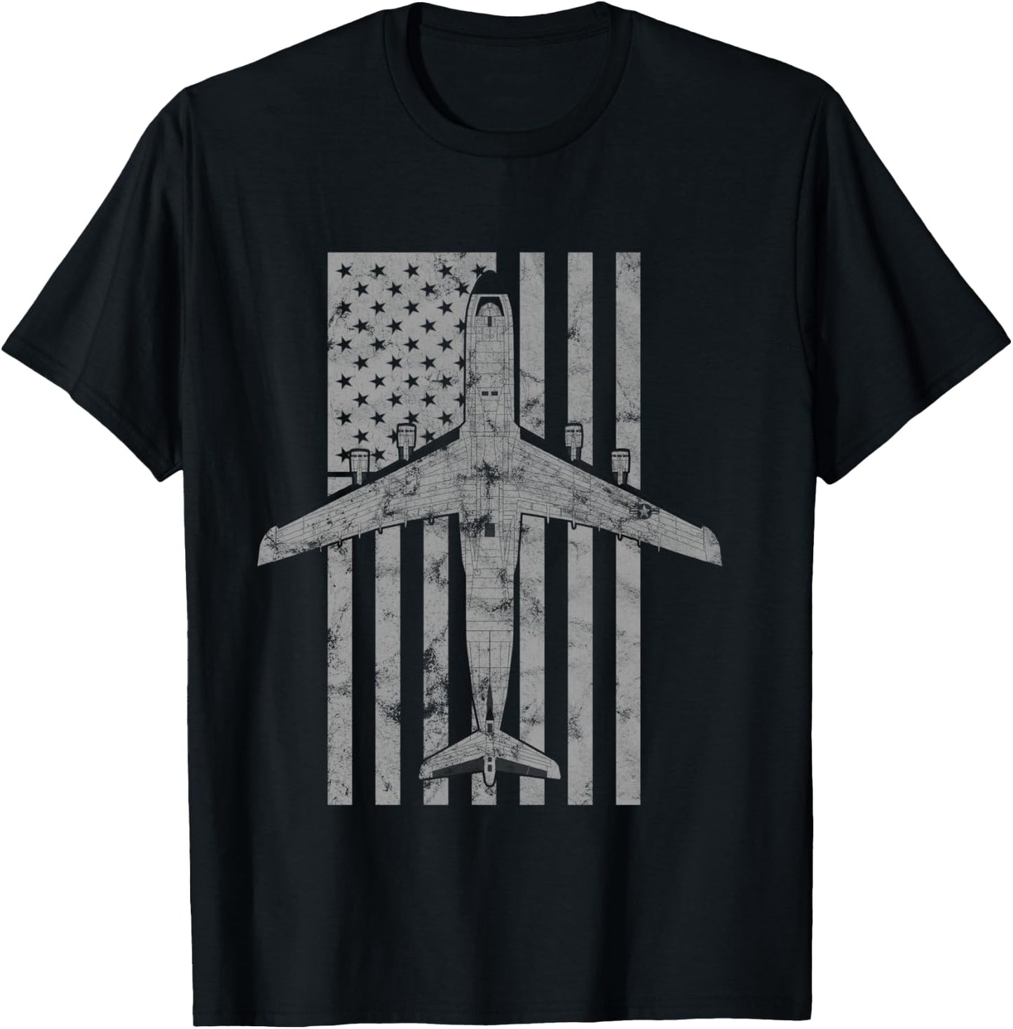 C-5 Galaxy Military Transport Airplane Vintage Flag T-Shirt - T-Shirt | Black
