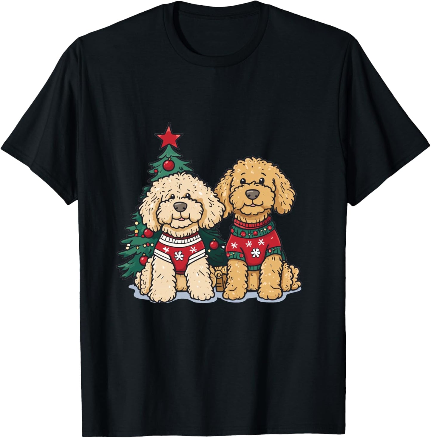 Cute Christmas Golden Doodle Dogs Holiday Sweater Snowflakes T-Shirt - T-Shirt | Black
