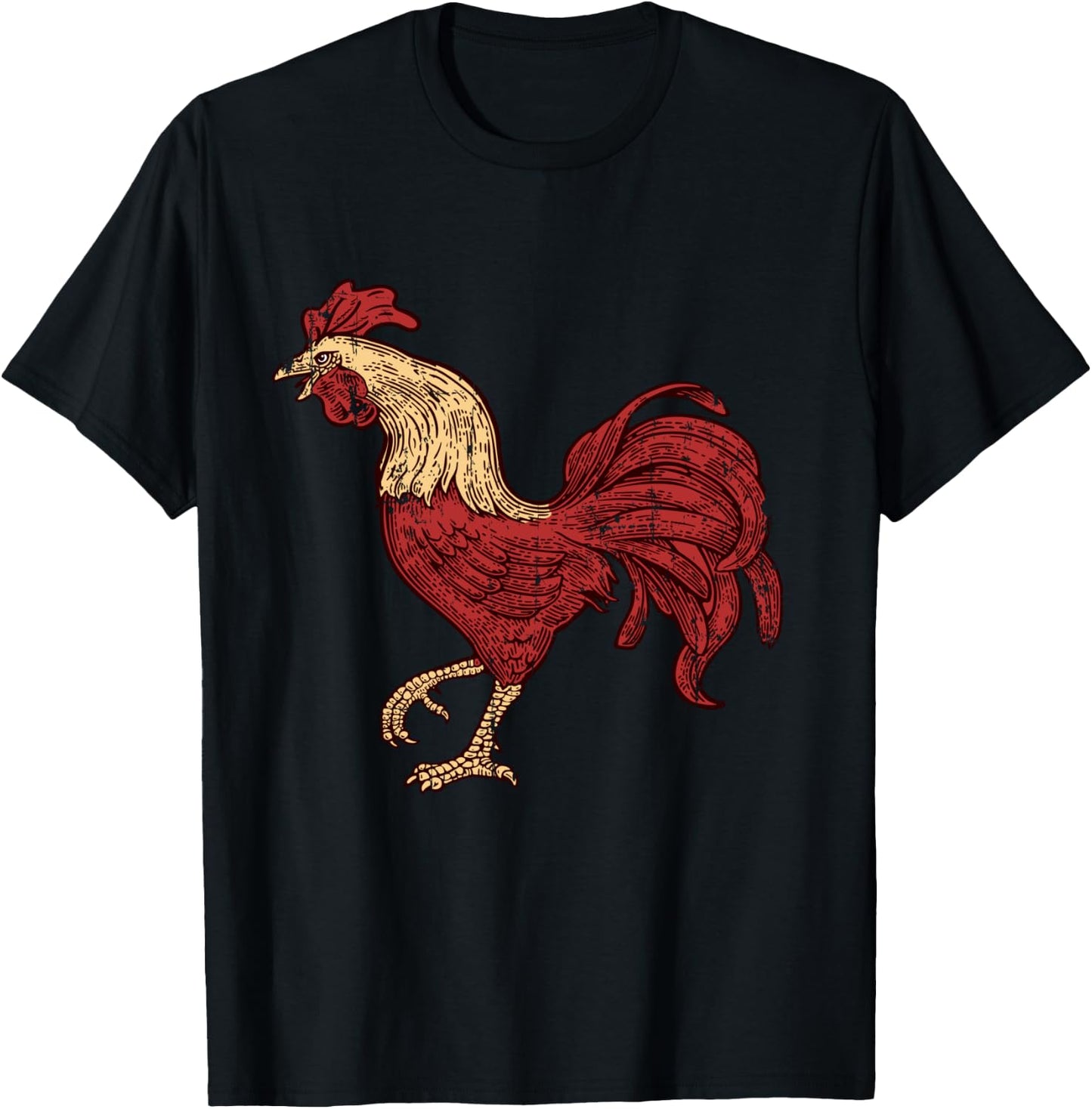Rooster Retro Vintage T Shirt, Red Fighting Chicken Apparel T-Shirt - T-Shirt | Black