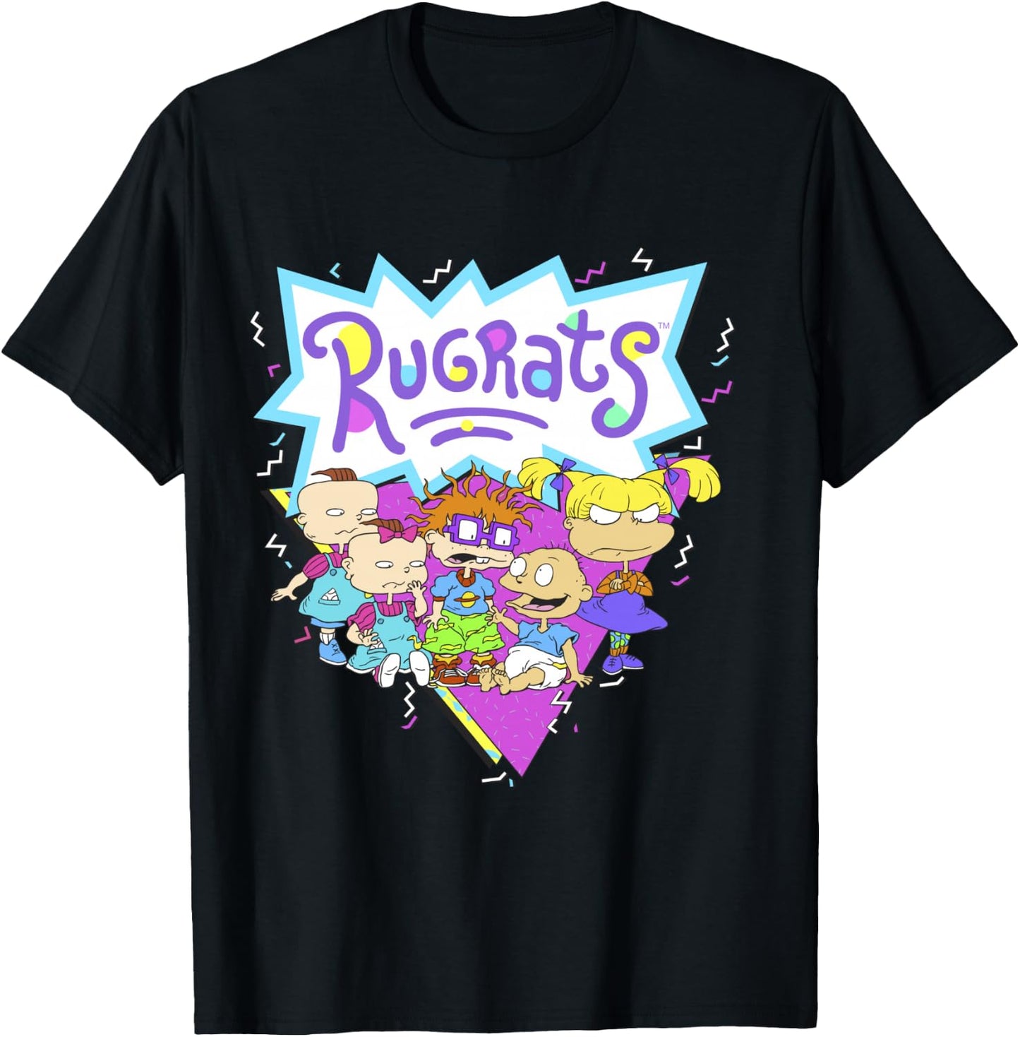Rugrats Group Shot Retro Geometric Logo T-Shirt - T-Shirt | Black