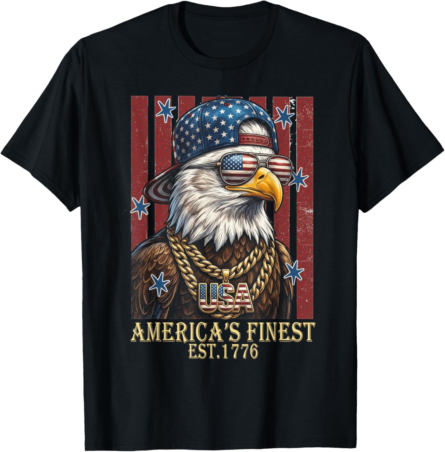 Urban Hip-Hop Patriotic Bald Eagle Est.1776 T-Shirt - T-Shirt | Black