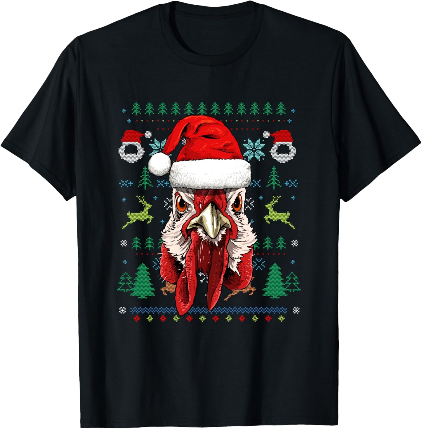 Chicken Ugly Christmas Santa Hat Xmas Kids Boys Girls T-Shirt - T-Shirt | Black