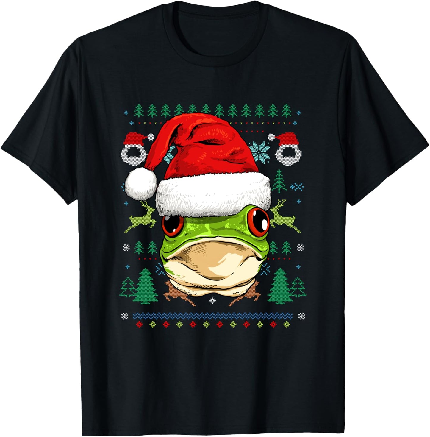 Frog Ugly Christmas Santa Hat Xmas Kids Boys Girls T-Shirt - T-Shirt | Black