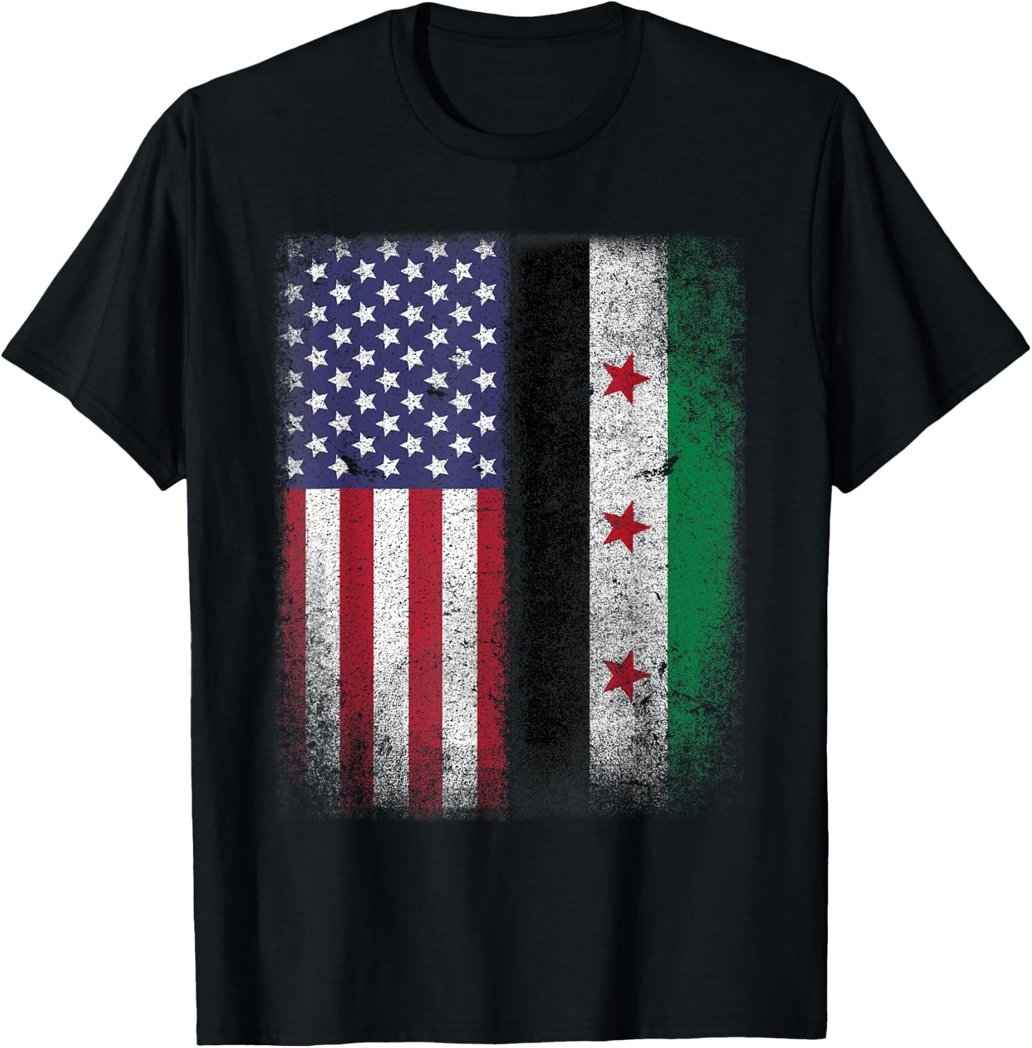 Syrian American Flag Syria Usa Pride Women Kids Men T-Shirt - T-Shirt | Black