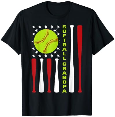 Softball Grandpa American Flag Vintage ic Game Day T-Shirt - T-Shirt | Black