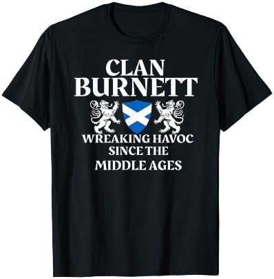 Clan Burnett Scottish Family Kilt Tartan Lion T-Shirt - T-Shirt | Black