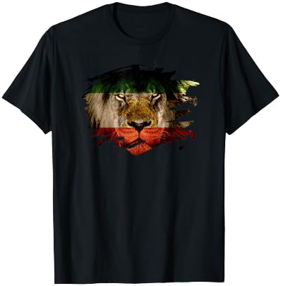 Persia Flag with African Lion - Persian Pride T-Shirt - T-Shirt | Black
