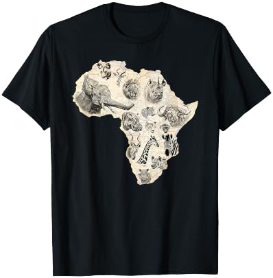 Africa's Most Popular Wild Animals on Africa Map T-Shirt - T-Shirt | Black