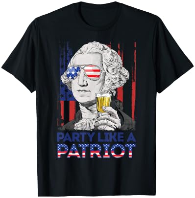 George Washington Party Like A Patriot 4th of July T shirt T-Shirt - T-Shirt | Black