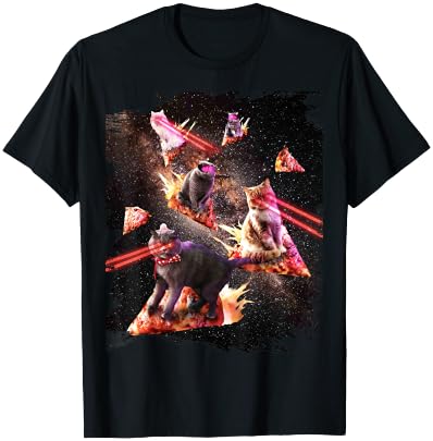 Galaxy Laser Cat Space Pizza Cats with Lazer Eyes T-Shirt - T-Shirt | Black
