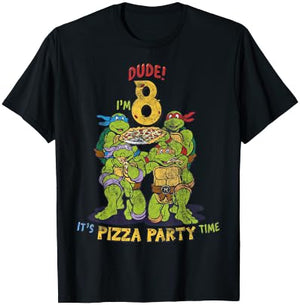 Teenage Mutant Ninja Turtles I'm 8 Dude Pizza Birthday Party T-Shirt - T-Shirt | Black