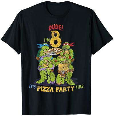 Teenage Mutant Ninja Turtles I'm 8 Dude Pizza Birthday Party T-Shirt - T-Shirt | Black